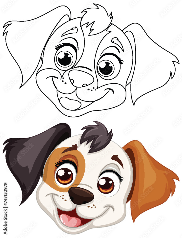 Vector illustration of two happy dog faces. Vector illustration of two happy dog faces.