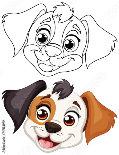 Vector illustration of two happy dog faces.