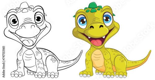 Vector illustration of two happy dinosaurs