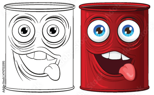 Two cartoon cans showing playful expressions.