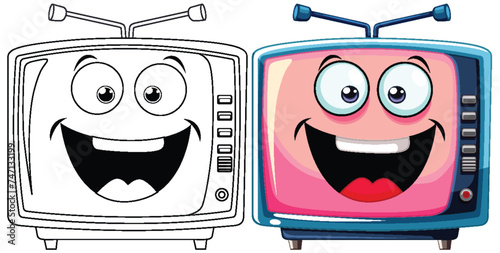Two smiling animated TVs with vibrant colors