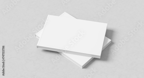 Landscape hardcover book mock up isolated on white background.. A4 size book or catalog mock up. 3D illustration. photo