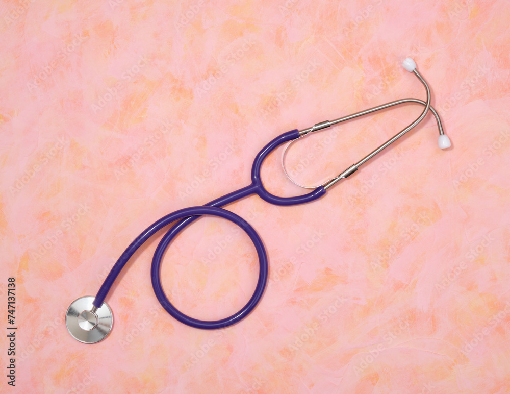 Fototapeta premium Stethoscope and medicine concept. Health support, flat lay.