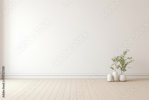 Room in scandinavian minimalism style, white wall. Space for text