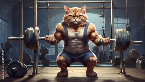 strongman cat working out in the gym photo