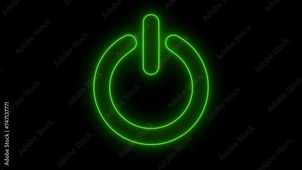 Neon power sign animation. Animated icon on black background.