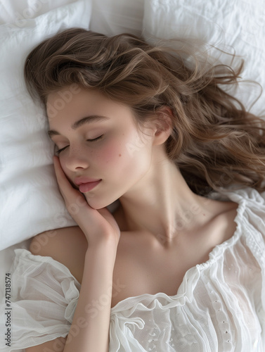 Serene slumber - young woman asleep in bed