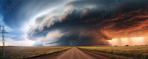 Thunder super storm or tornado on road. photo