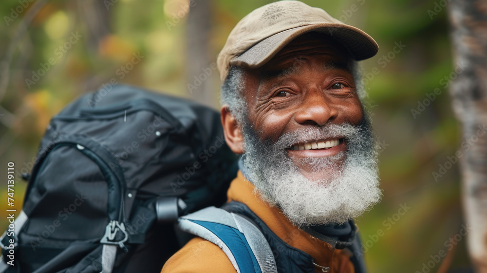 Man with beard wearing backpack, suitable for travel and adventure concepts Man with beard wearing backpack, suitable for travel and adventure concepts