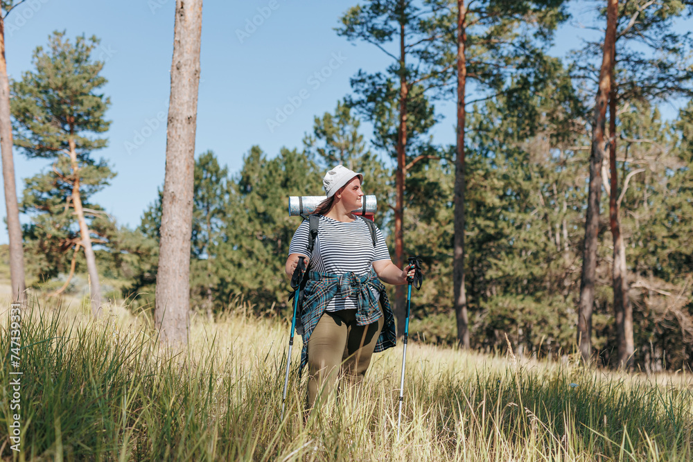 Embracing the Outdoors Plus Size Female Traveler Bold Hiking Expedition