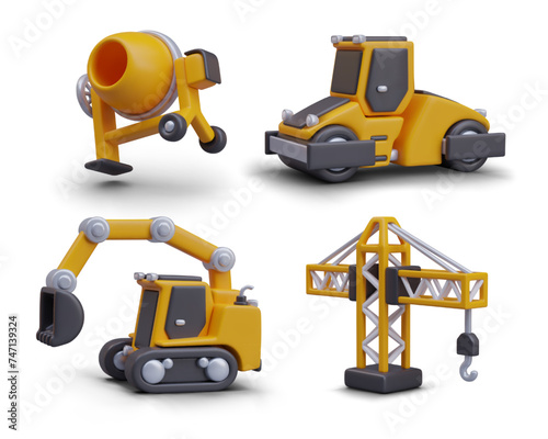 Electric concrete mixer, road roller, excavator, construction crane