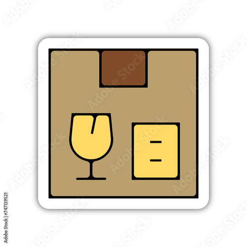 Icones symbole logo colis carton fragile couleur relief
