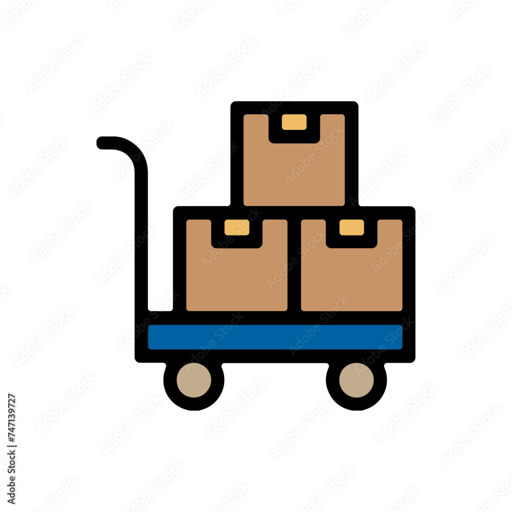 Icones symbole logo colis livraison logistique chariot a roulette colis couleur gras Icones symbole logo colis livraison logistique chariot a roulette colis couleur gras