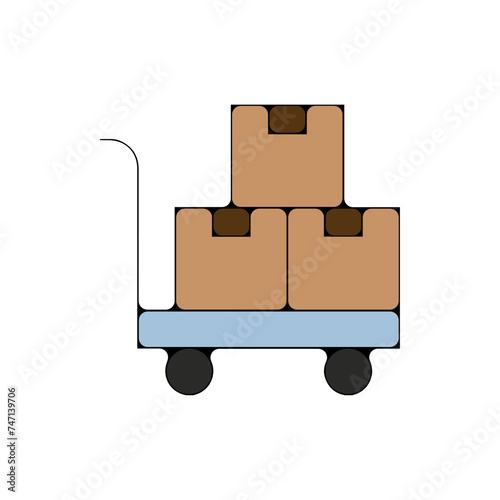 Icones symbole logo colis livraison logistique chariot a roulette colis couleur fin