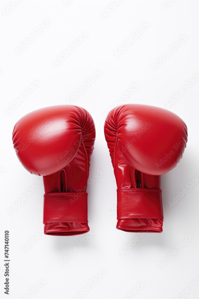 Red boxing gloves laying on white background