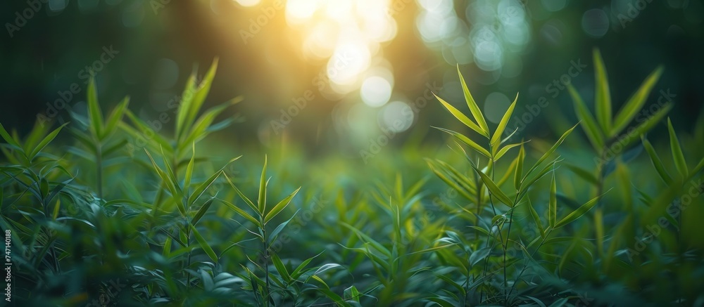 Bamboo Forest And Green Bamboo Leaves