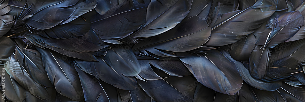a collection of black chicken feathers - obrazy, fototapety, plakaty 