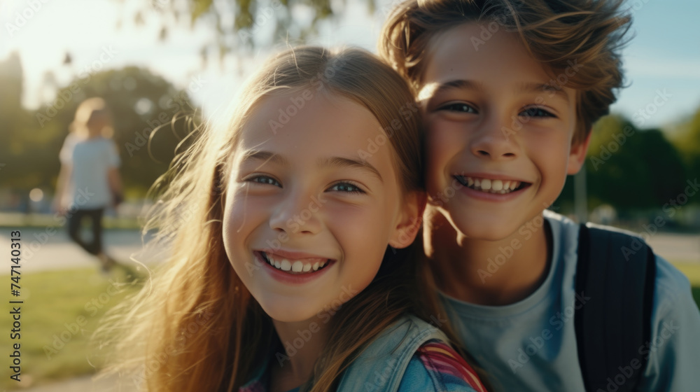 Photo of two children standing side by side Photo of two children standing side by side