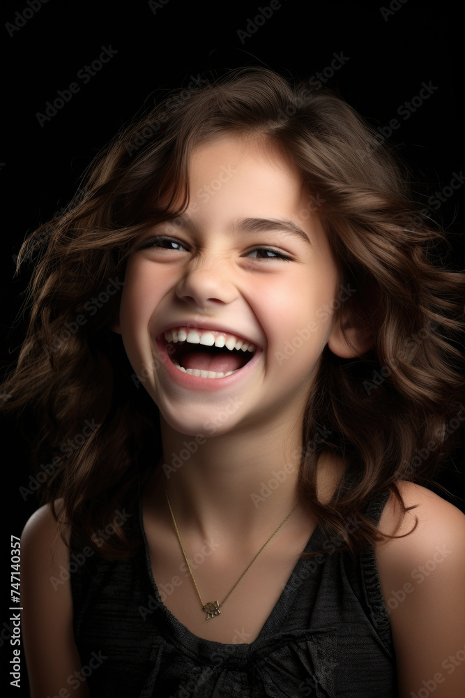 Young girl laughing and wearing necklace Young girl laughing and wearing necklace