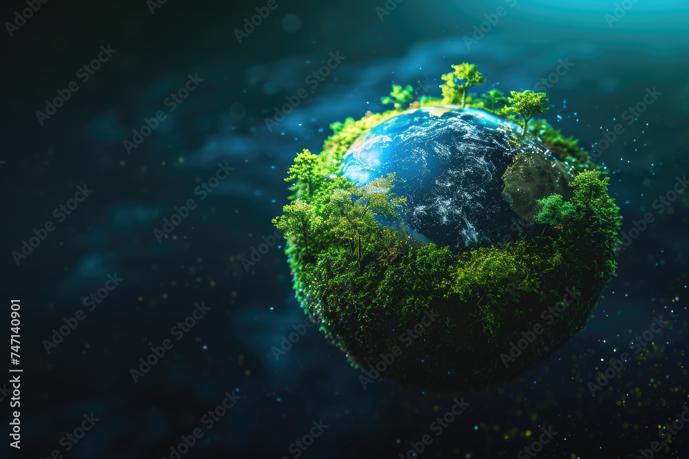 Unique image of tree growing on small planet Unique image of tree growing on small planet