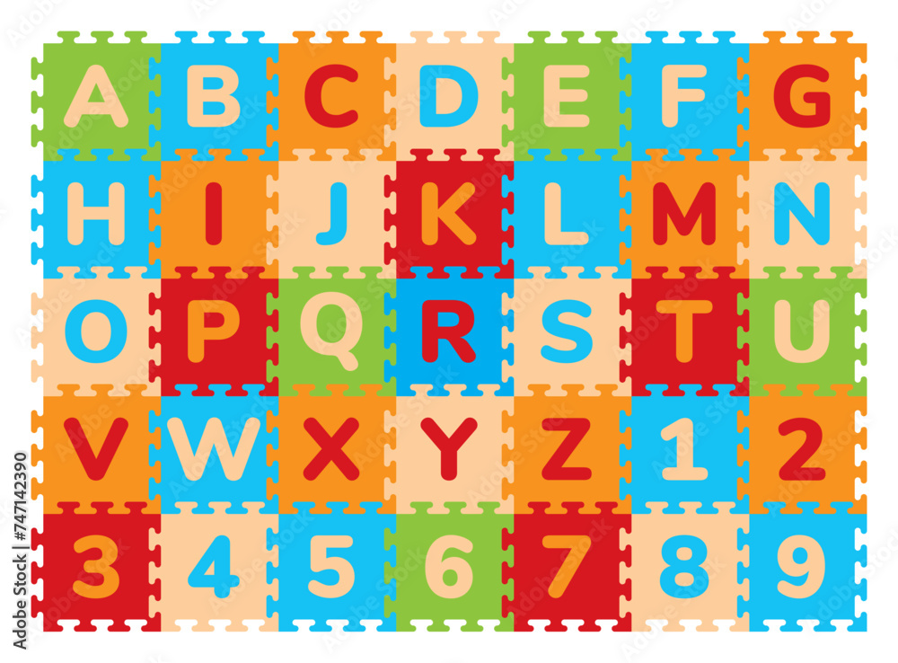 Foam Baby Kids Play Mat Alphabet And Numbers Puzzle. Isolated on white background
