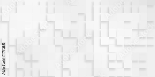 Modern and trendy white background arranging randomly, Digital gray and white 3d geometric background with squares or block pattern, Geometric abstract white scaled cube boxes block background.	