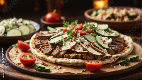 Middle Eastern Feast: Savory Shawarma with Thinly Sliced Marinated Meat