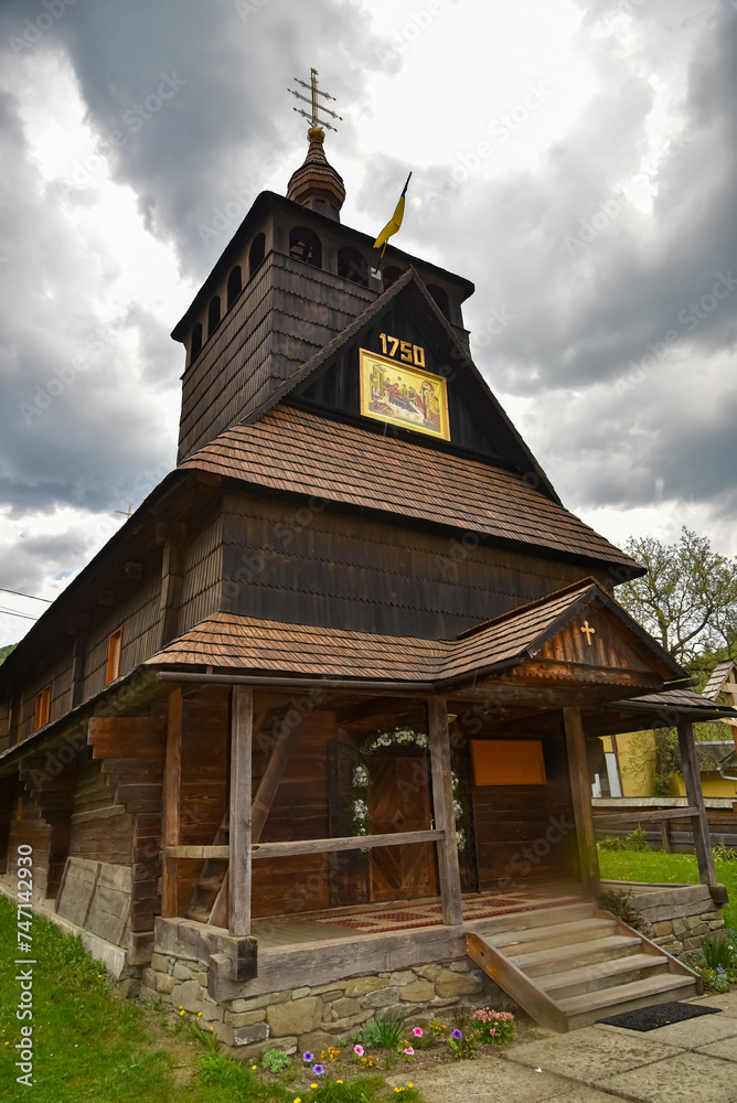 Wooden church in a village in western Ukraine