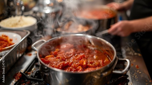 Pot of tomato sauce simmeri...