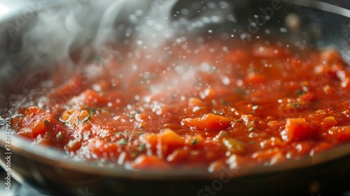 Pot of tomato sauce simmeri...