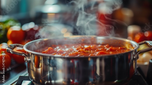 Pot of tomato sauce simmeri...