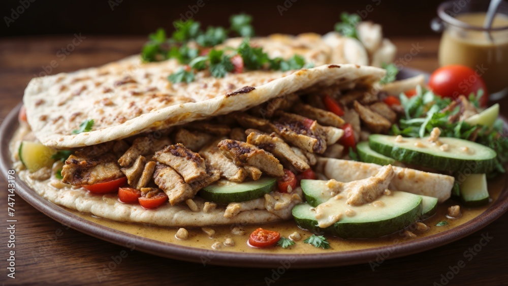 Middle Eastern Feast: Savory Shawarma with Thinly Sliced Marinated Meat Middle Eastern Feast: Savory Shawarma with Thinly Sliced Marinated Meat