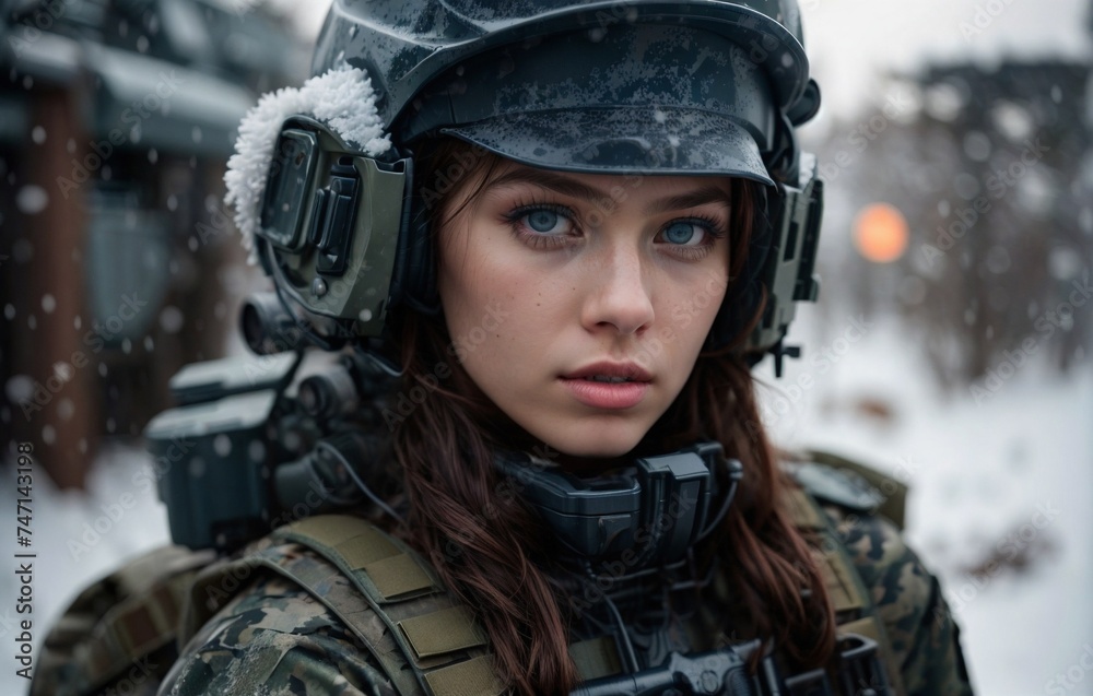Portrait of a beautiful girl in military uniform. Ukrainian women in the army. Support Ukraine