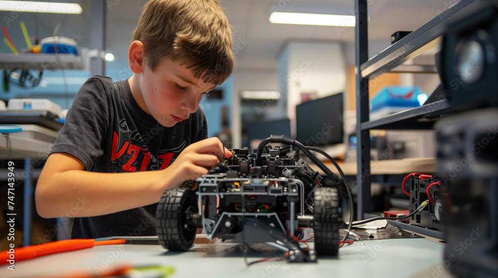 Young Boy Constructing Toy Car Young Boy Constructing Toy Car