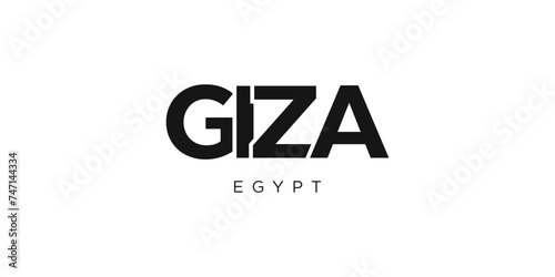 Giza in the Egypt emblem. The design features a geometric style, vector illustration with bold typography in a modern font. The graphic slogan lettering.