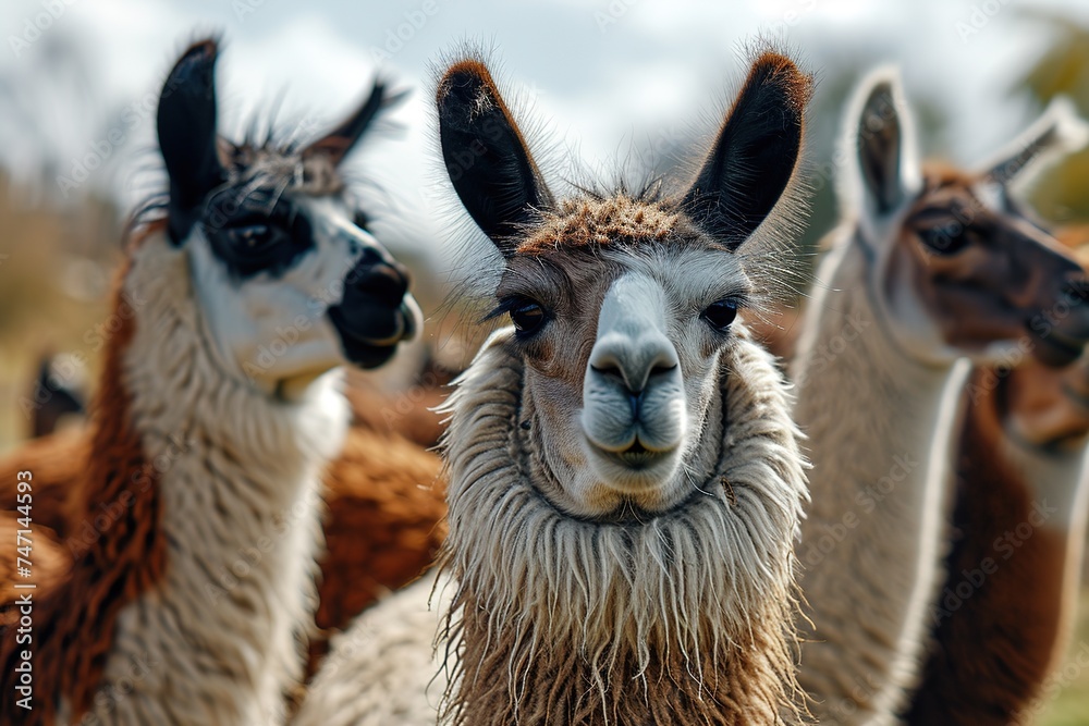 Obraz premium closeup herd of llamas or alpacas