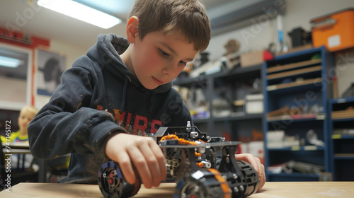Young Boy Constructing Toy Car