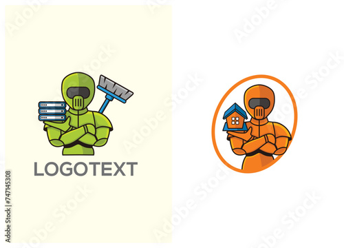 Disk Cleaner Robot and Real Estate Robot mascot illustration vector