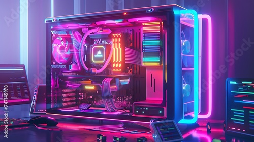 Fantasy neon computer system unit. Generative Ai