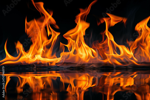 Burning orange flames On a black background.