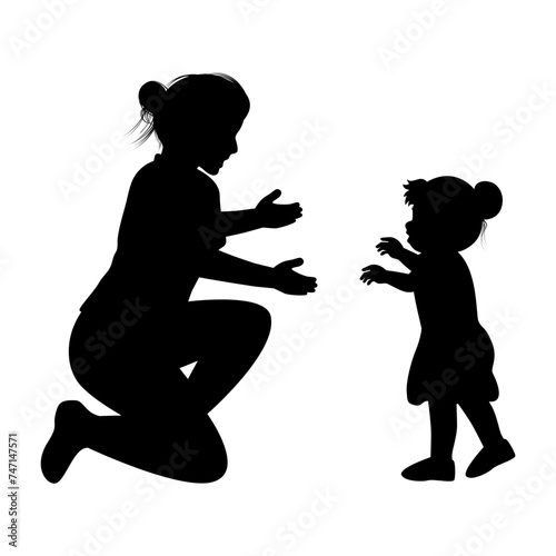 cute mother and daughter silhouette