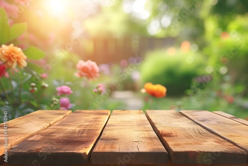 table and flowers on wooden background