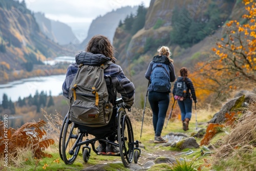 Group of Friends on an Autumn Adventure in Nature with Wheelchair Accessibility