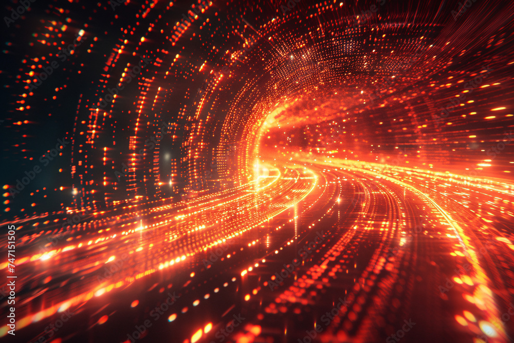 Obraz premium Curved lines of red light forming a tunnel-like effect