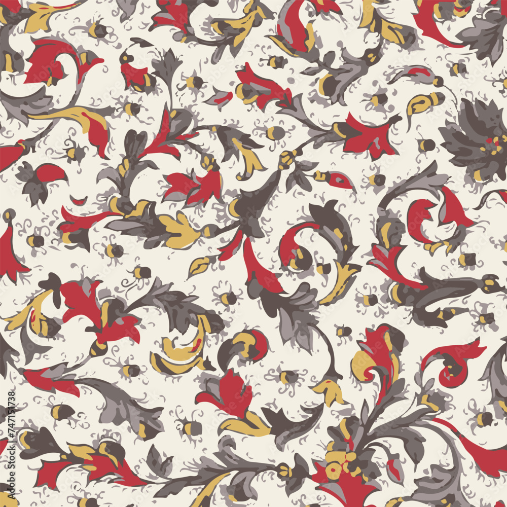 seamless pattern on autumn theme. Trendy print with cute embroidery of flowers and leaves
