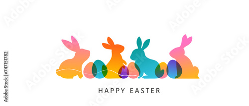 Modern colorful Easter bunnies concept design. Happy Easter background with rabbits and Easter eggs, vector illustration