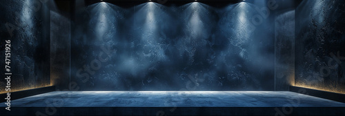 The dark stage on dark blue background creative digital illustration painting, 