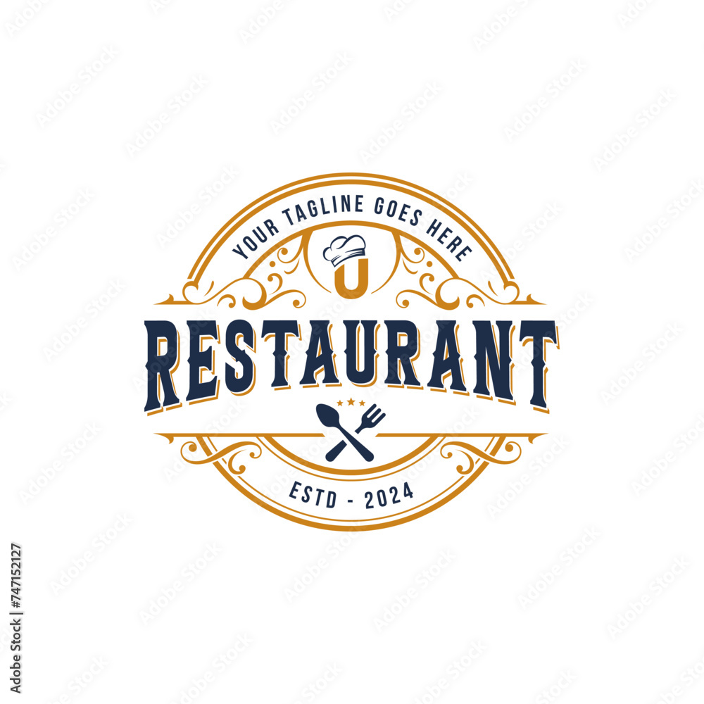Creative vintage restaurant logo. vector letter U café, restaurant logo