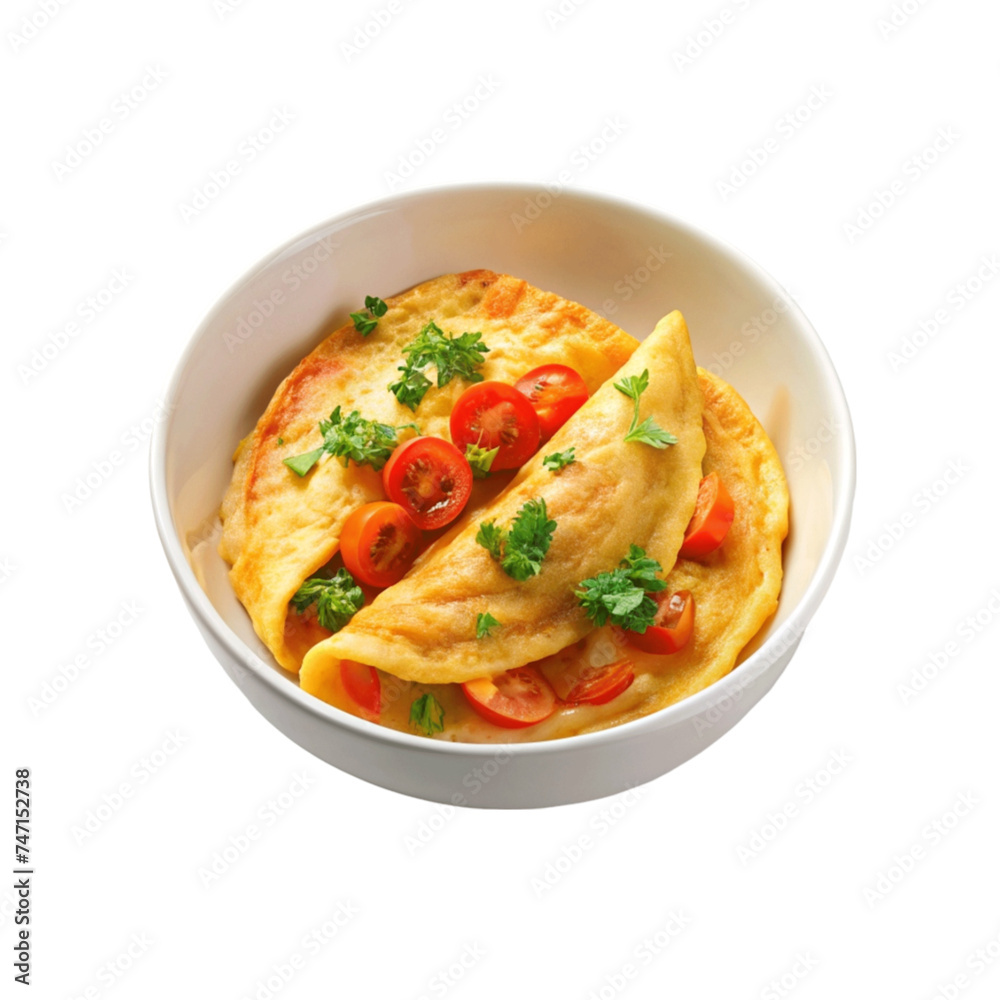 Breakfast omelette on a bowl isolated on transparent background.