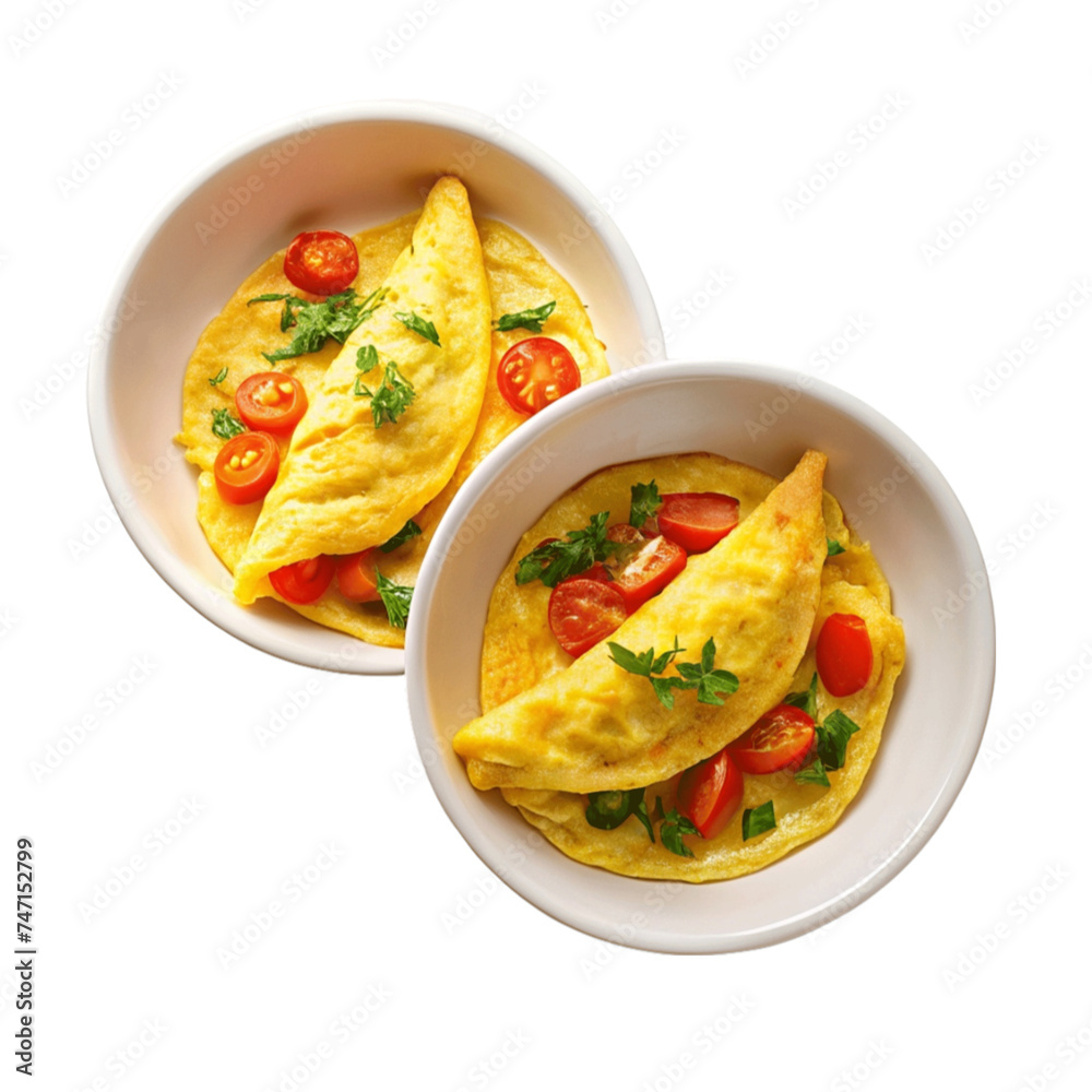 Breakfast omelette on a bowl isolated on transparent background. Breakfast omelette on a bowl isolated on transparent background.